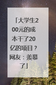 大学生200元的成本干了20亿的项目？网友：羡慕了
